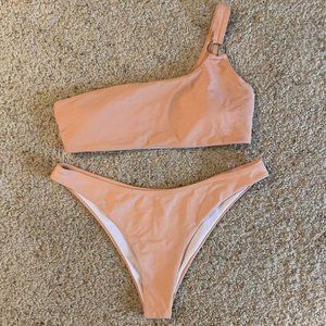 Pink Peach One Shoulder Swimsuit Bikini Set